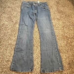 Levis 542 Low Flare Jeans Womens 14M Medium Wash Blue Flap Pocket Stretch‎ Denim